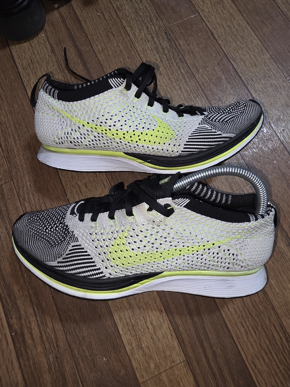 Nike Flyknit Racer Men's Running Shoes in White/Volt